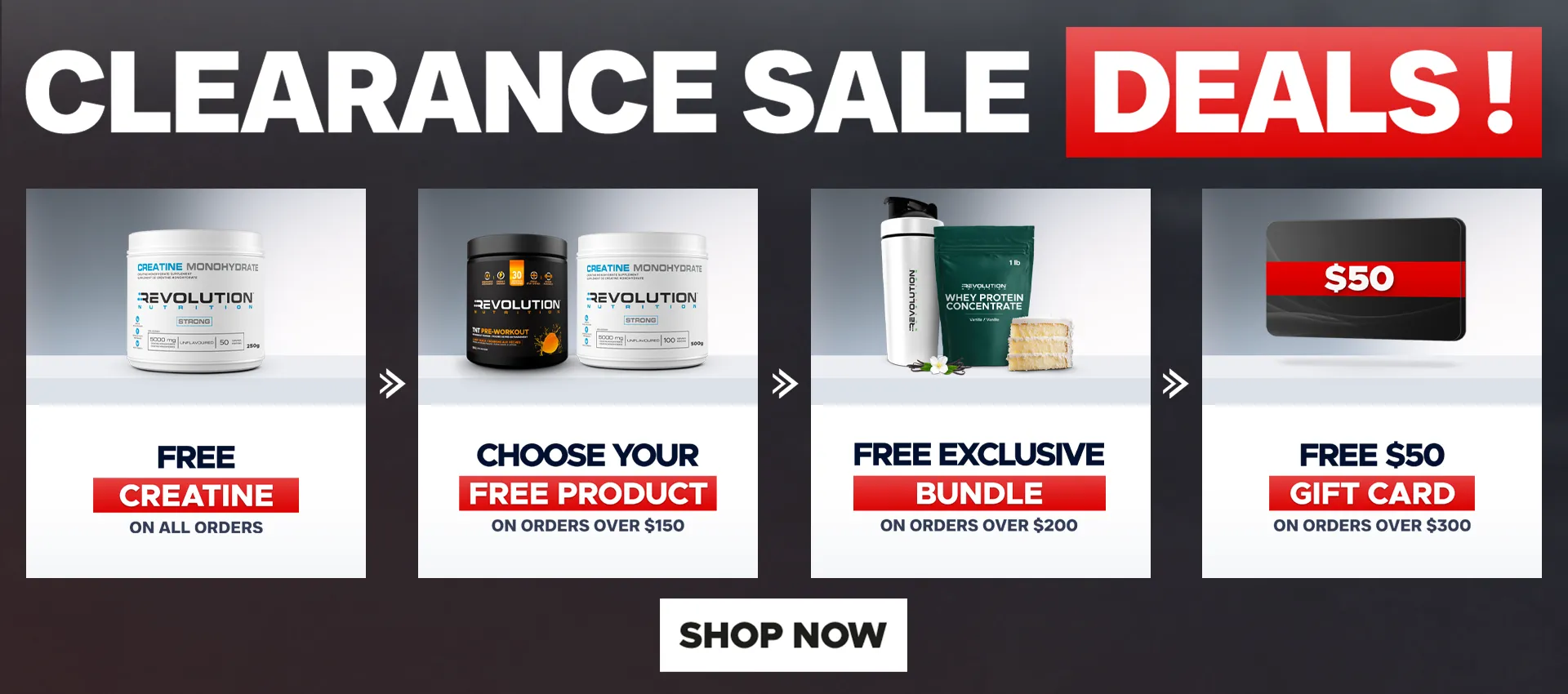 our tiers are free shipping over $99, free creating 1kg over $200 and a $50 e-gift card over $300