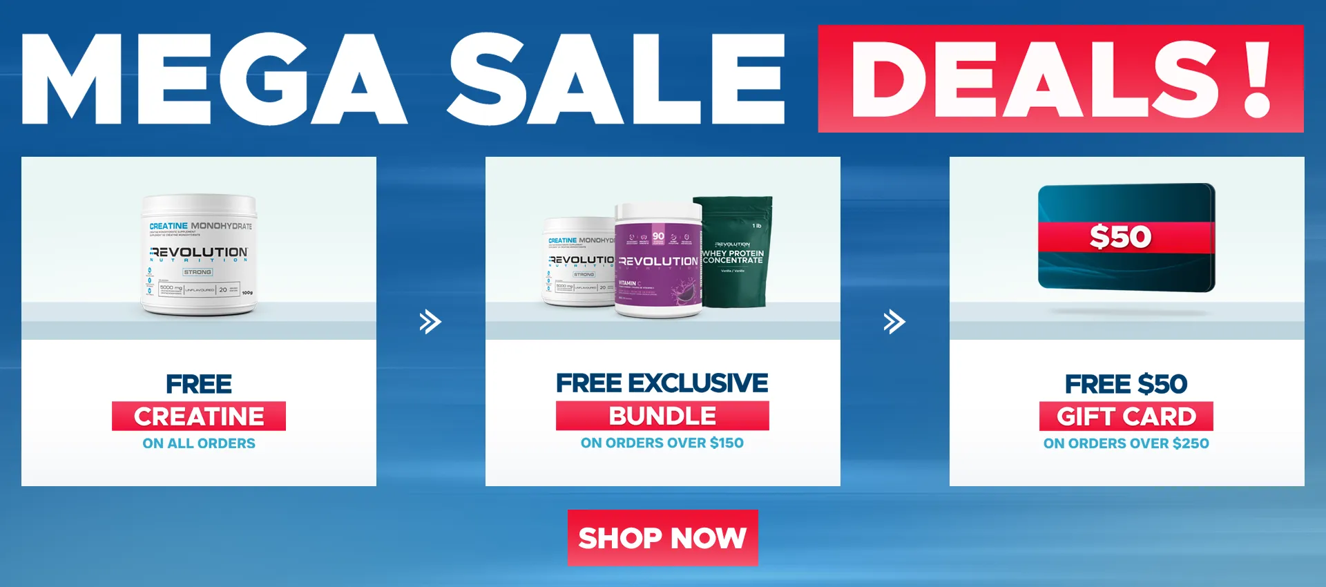 CLEARANCE SALE - Free creatine 20 Servings on all orders, choose between TNT and pure EAA over 99$ and high whey over 150$ and 50$ gift card over 250, you can only choose one gift at any given time