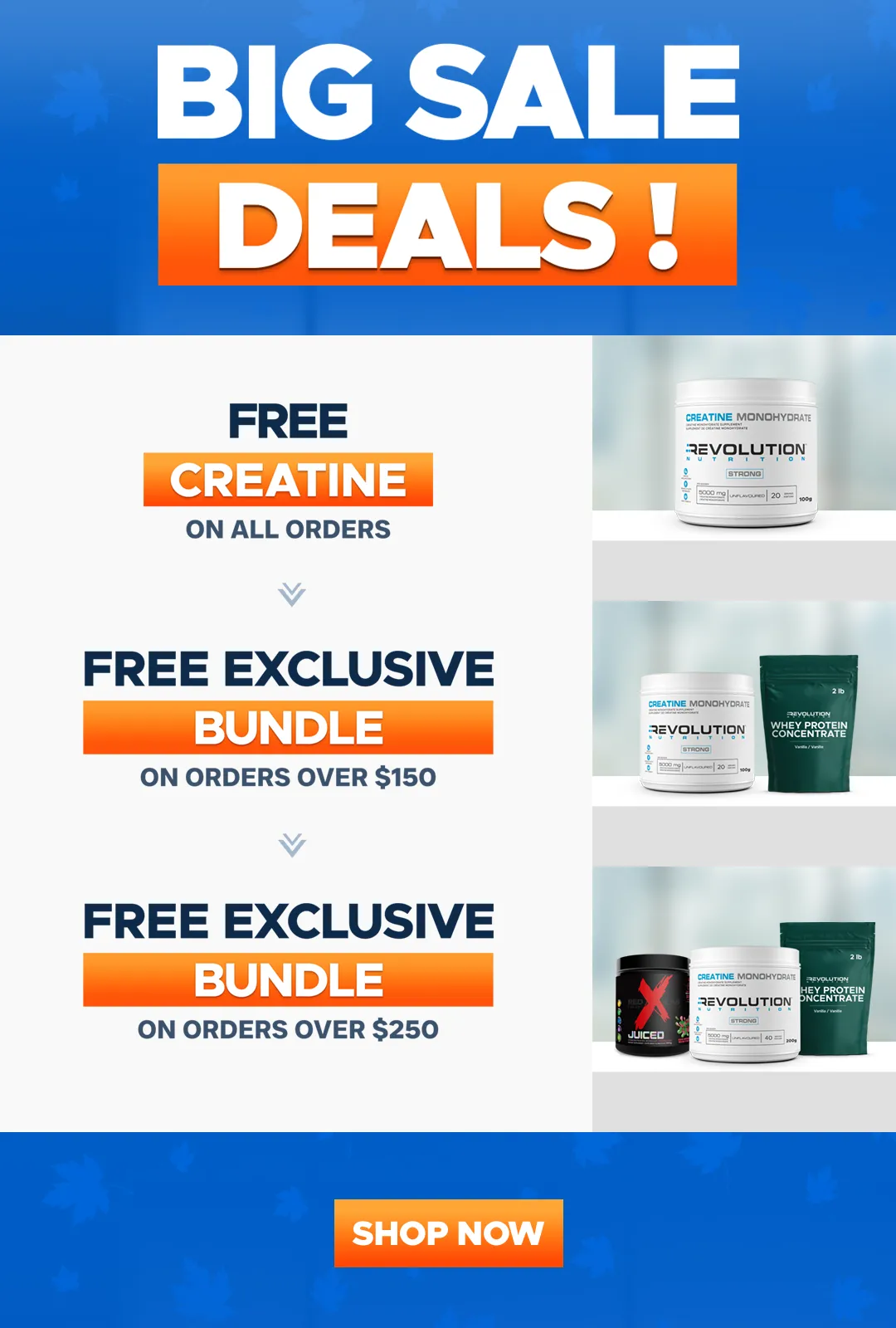 CLEARANCE SALE - Free creatine 20 Servings on all orders, choose between TNT and pure EAA over 99$ and high whey over 150$ and 50$ gift card over 250, you can only choose one gift at any given time