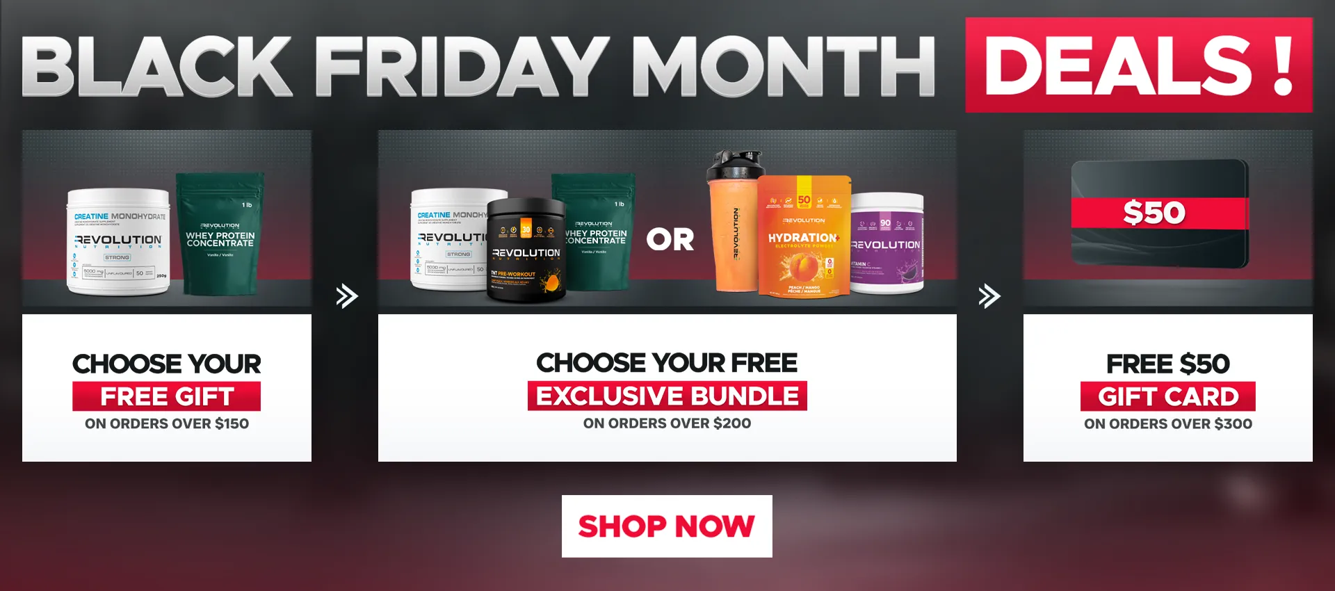 our tiers are free shipping over $99, free creating 1kg over $200 and a $50 e-gift card over $300