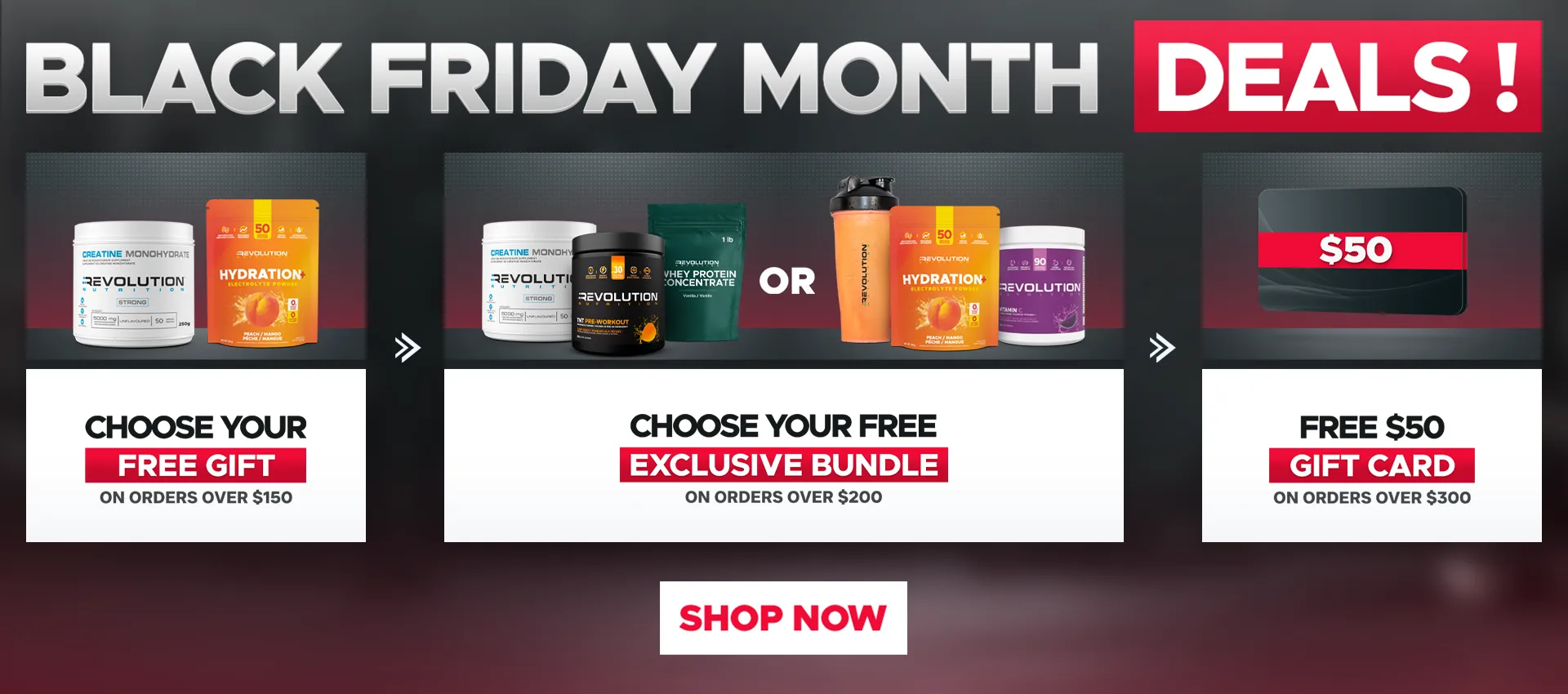 our tiers are free shipping over $99, free creating 1kg over $200 and a $50 e-gift card over $300