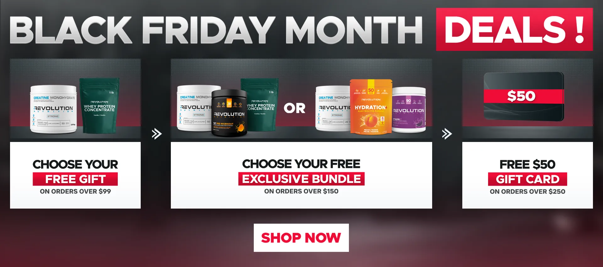 CLEARANCE SALE - Free creatine 20 Servings on all orders, choose between TNT and pure EAA over 99$ and high whey over 150$ and 50$ gift card over 250, you can only choose one gift at any given time