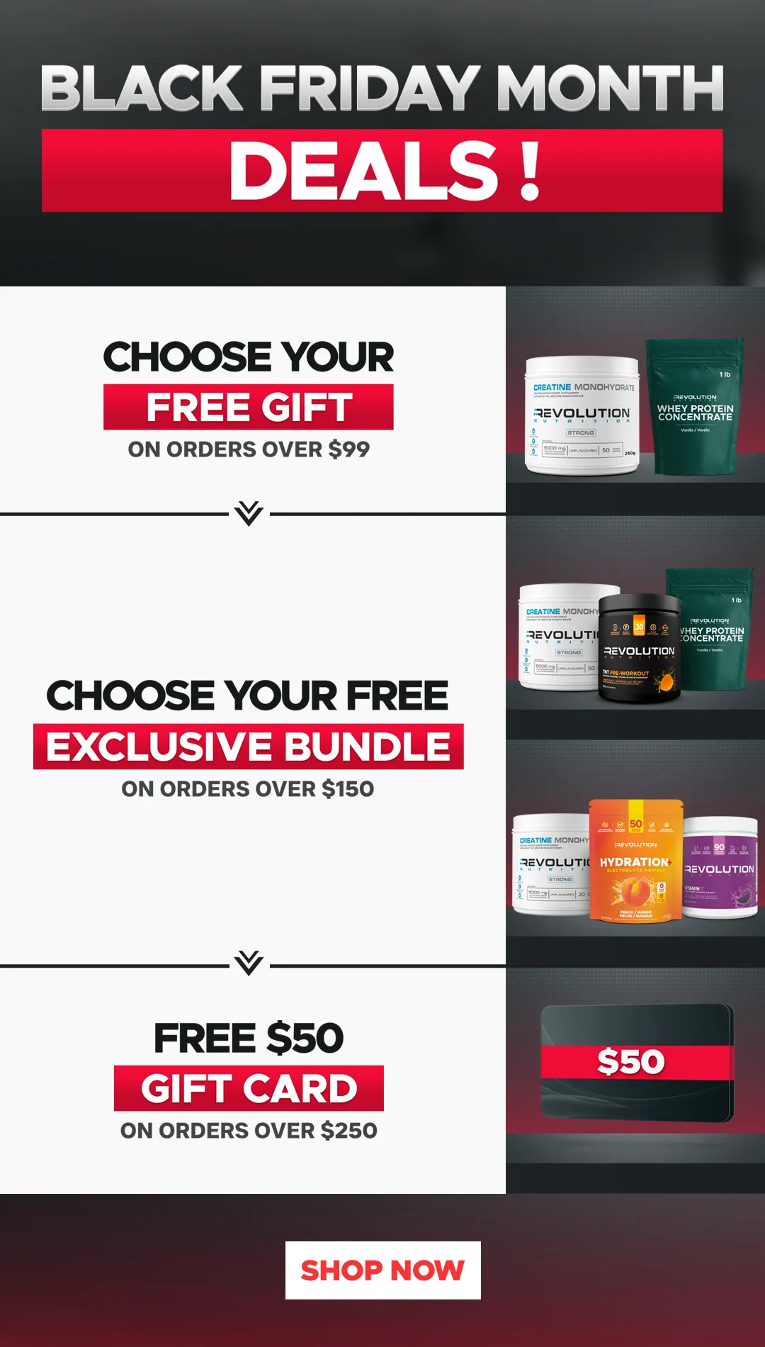 CLEARANCE SALE - Free creatine 20 Servings on all orders, choose between TNT and pure EAA over 99$ and high whey over 150$ and 50$ gift card over 250, you can only choose one gift at any given time