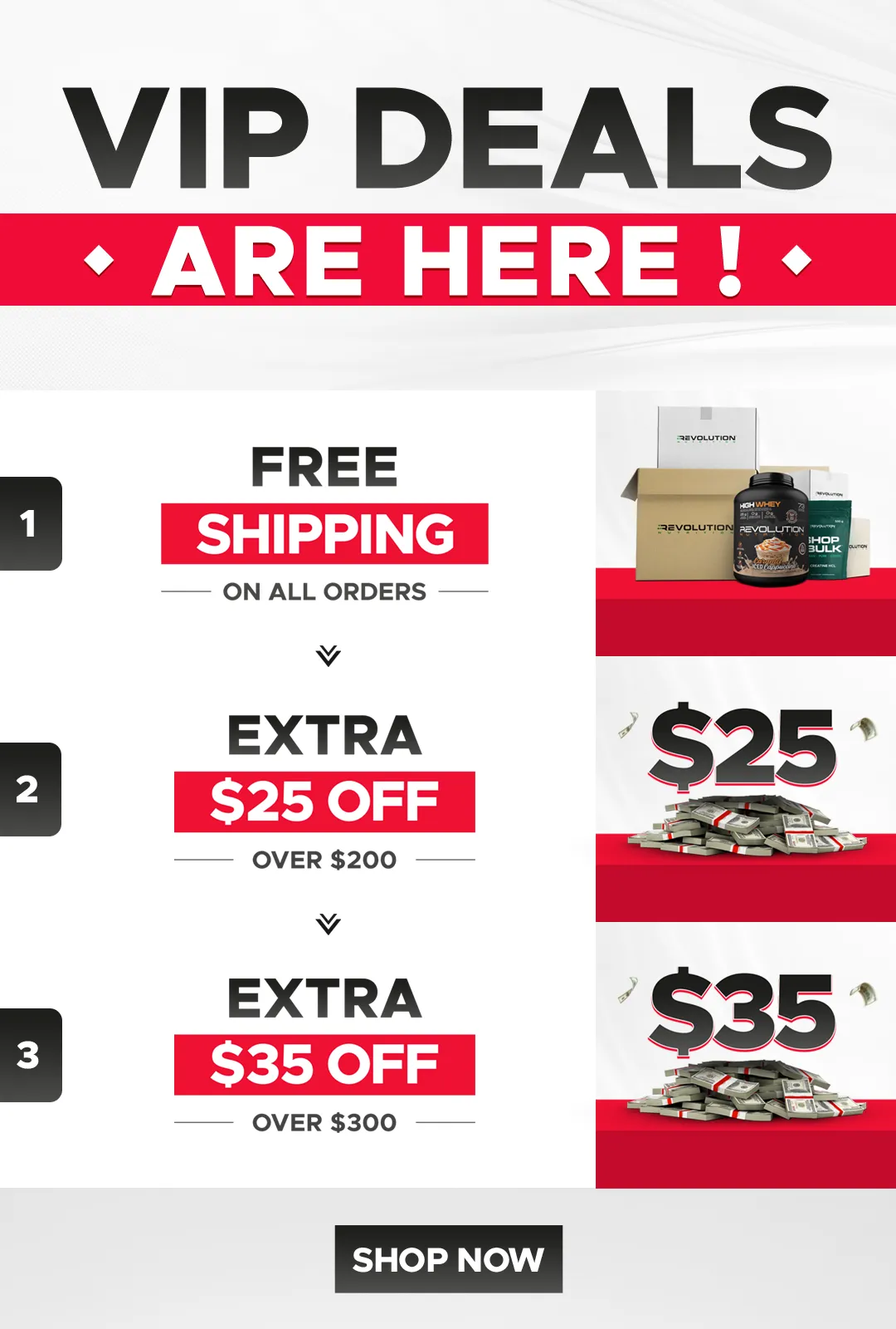 our tiers are free shipping on all orders 25$ over 200 and 35 over 300