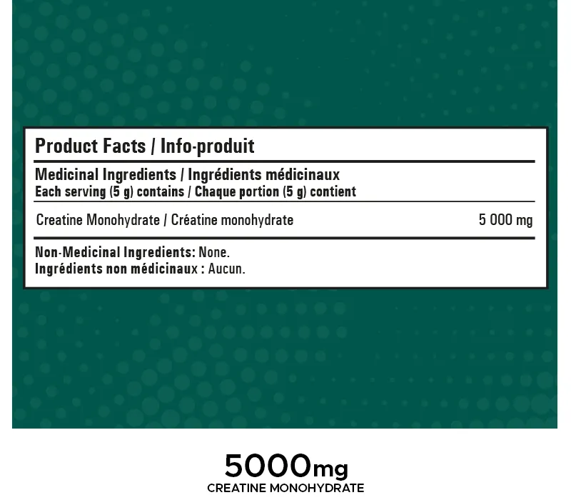 nutrition fact, 5g of creatine monohydrate per serving