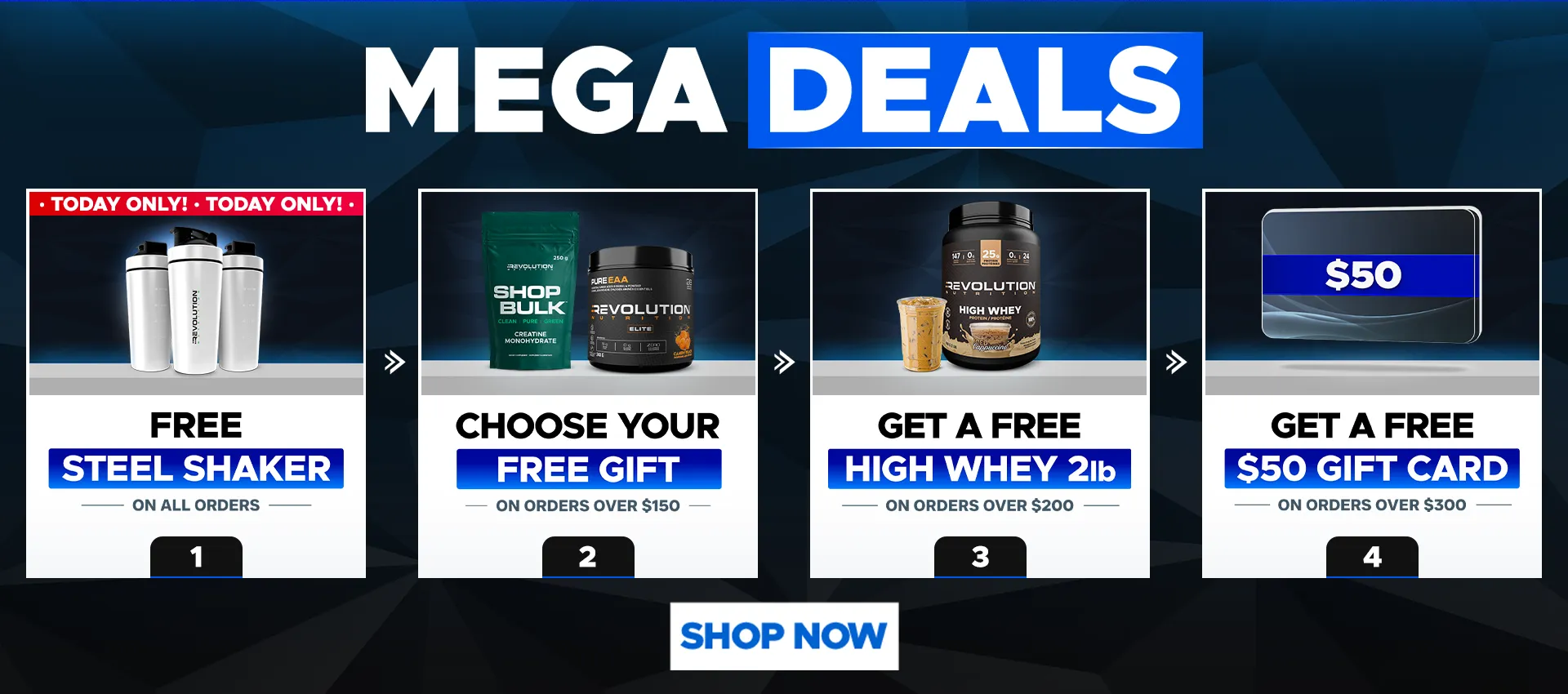 our tiers are free shipping over $99, free creating 1kg over $200 and a $50 e-gift card over $300