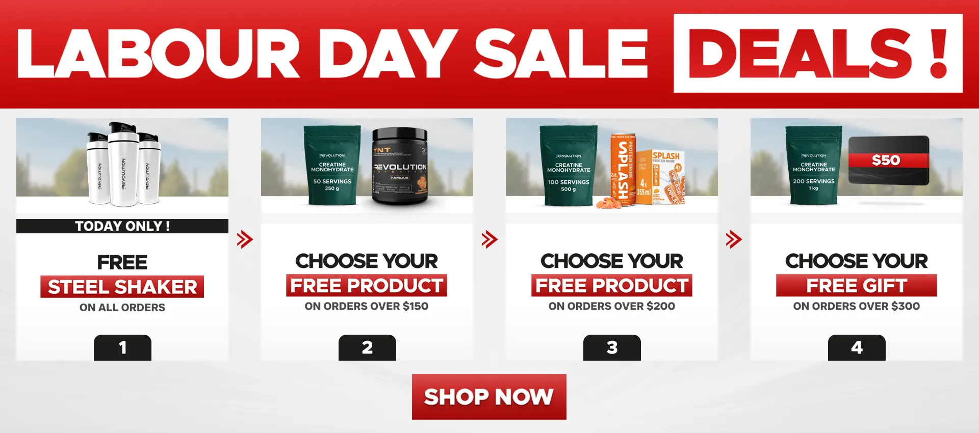 our tiers are free shipping over $99, free creating 1kg over $200 and a $50 e-gift card over $300
