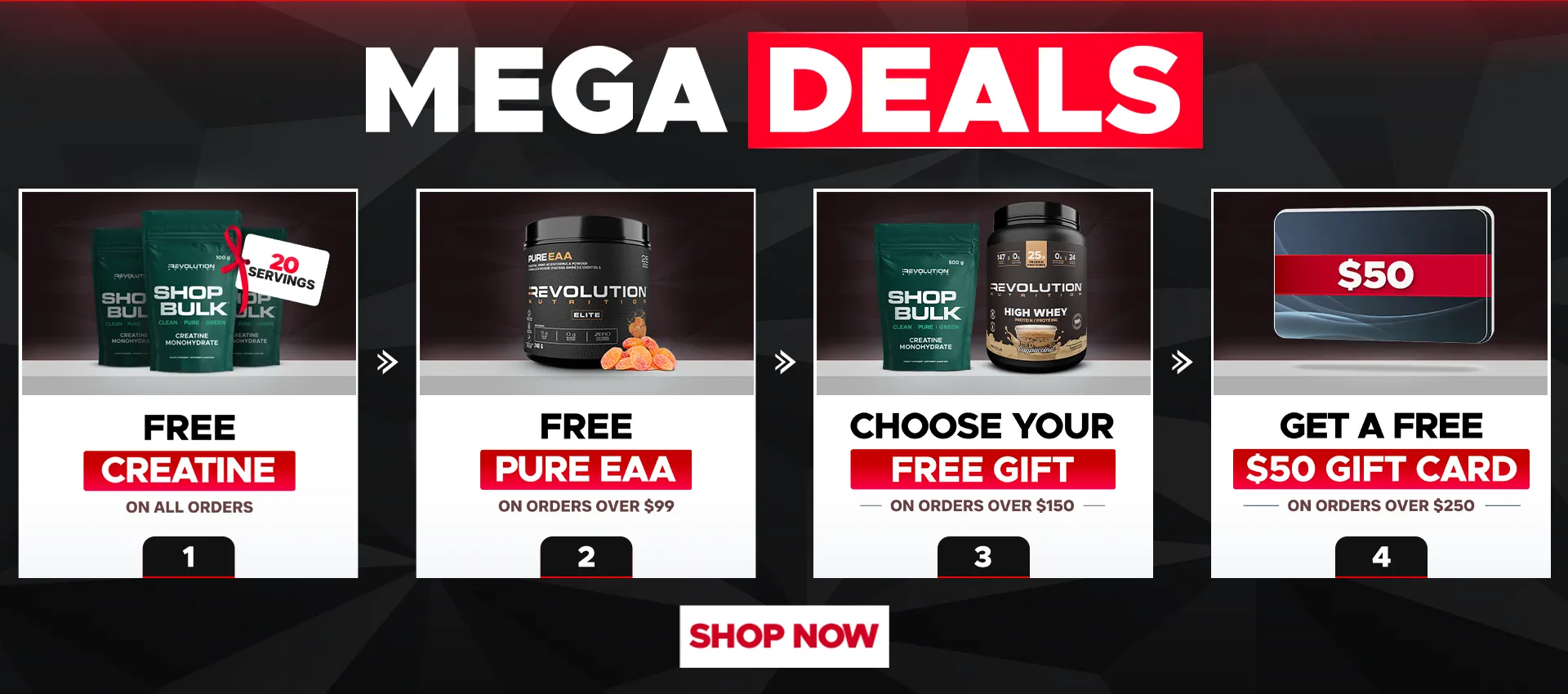 CLEARANCE SALE - free pure eaa or Creatine 50 Servings over $120, creatine 100 Servings or $20 gift card over $150 and $35 gift card over $200