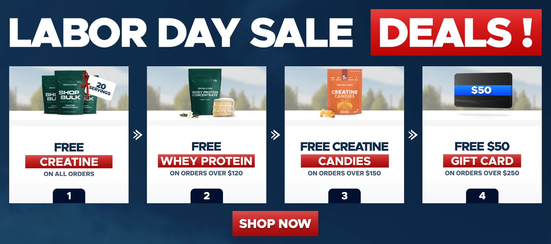 CLEARANCE SALE - Free creatine 20 Servings on all orders, choose between TNT and pure EAA over 99$ and high whey over 150$ and 50$ gift card over 250, you can only choose one gift at any given time