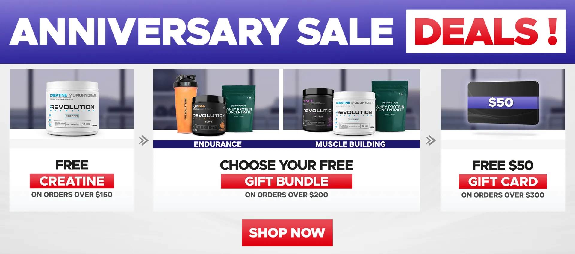our tiers are free shipping over $99, free creating 1kg over $200 and a $50 e-gift card over $300