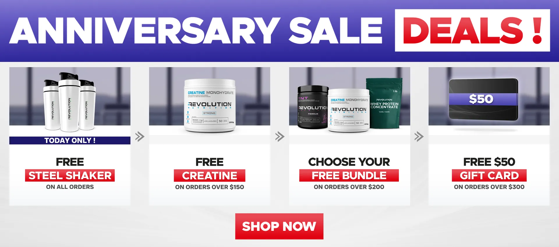 our tiers are free shipping over $99, free creating 1kg over $200 and a $50 e-gift card over $300