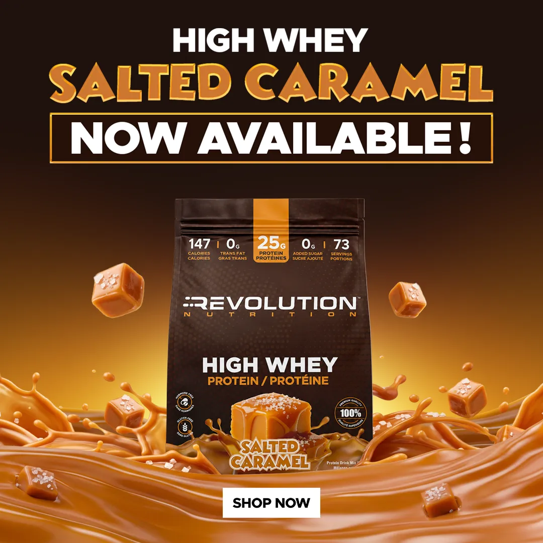 new high whey flavor, salted caramel, shop now
